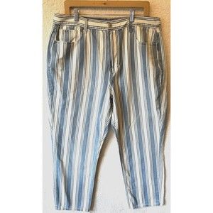 American Eagle Mom Jeans Women’s Size 16 SHORT Striped Blue White Cotton NEW NWT